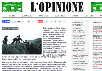 Итальянский новостной портал l’opinioneпоместил статью овизитеПрезидента Ильхама Алиева в эту страну