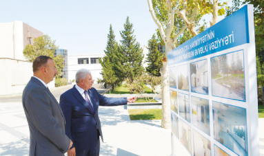 Президент Ильхам Алиев ознакомился с работой по реконструкции здания Исполнительной власти Хатаинского района Баку