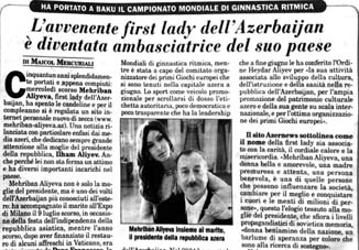 Газета Italia Oggi: «Первая леди Азербайджана — одно из наиболее известных лиц своей страны»