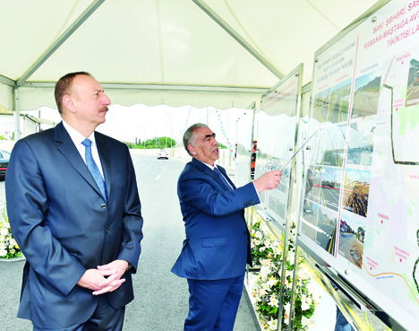 Президент Ильхам Алиевпринял участие в открытии дороги Маштага — Бильгя, улицАбшерона и Насруллы Аскерова в Нардаране