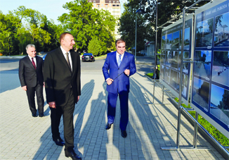 Президент Ильхам Алиевознакомился сблагоустройством и строительными работами, проводимыми в Мингячевире