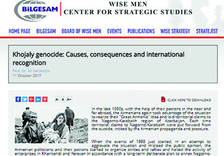 Турецкий центр BILGESAM разместил на своем сайте монографию Али Гасанова о Ходжалинском геноциде