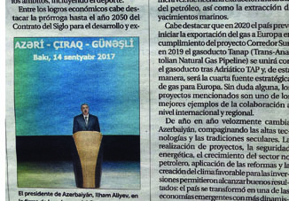 В испанской газете La Razon опубликована статья, посвященная 26-летней годовщине государственной независимости Азербайджана
