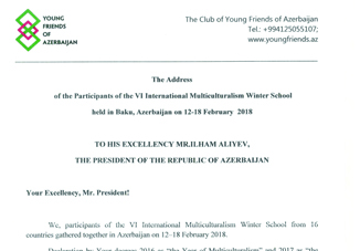 Участники VI Международной зимней школы мультикультурализма обратились к Президенту Азербайджана