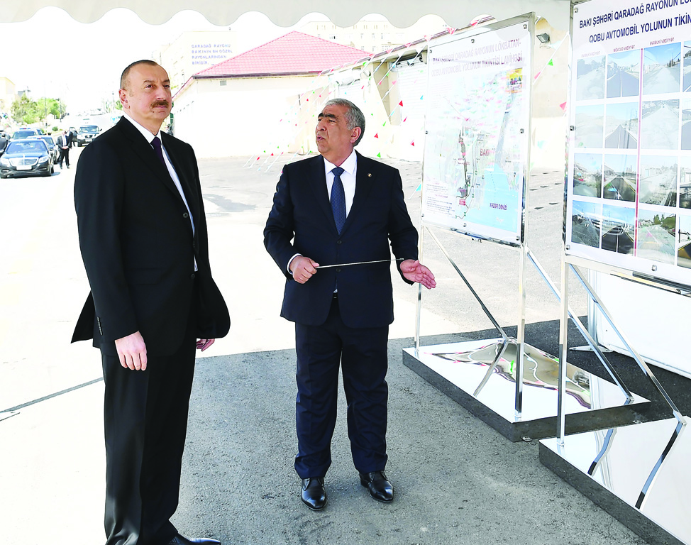 Президент Ильхам Алиев принял участие в открытии реконструированной автомобильной дороги Локбатан — Гобу в Гарадагском районе