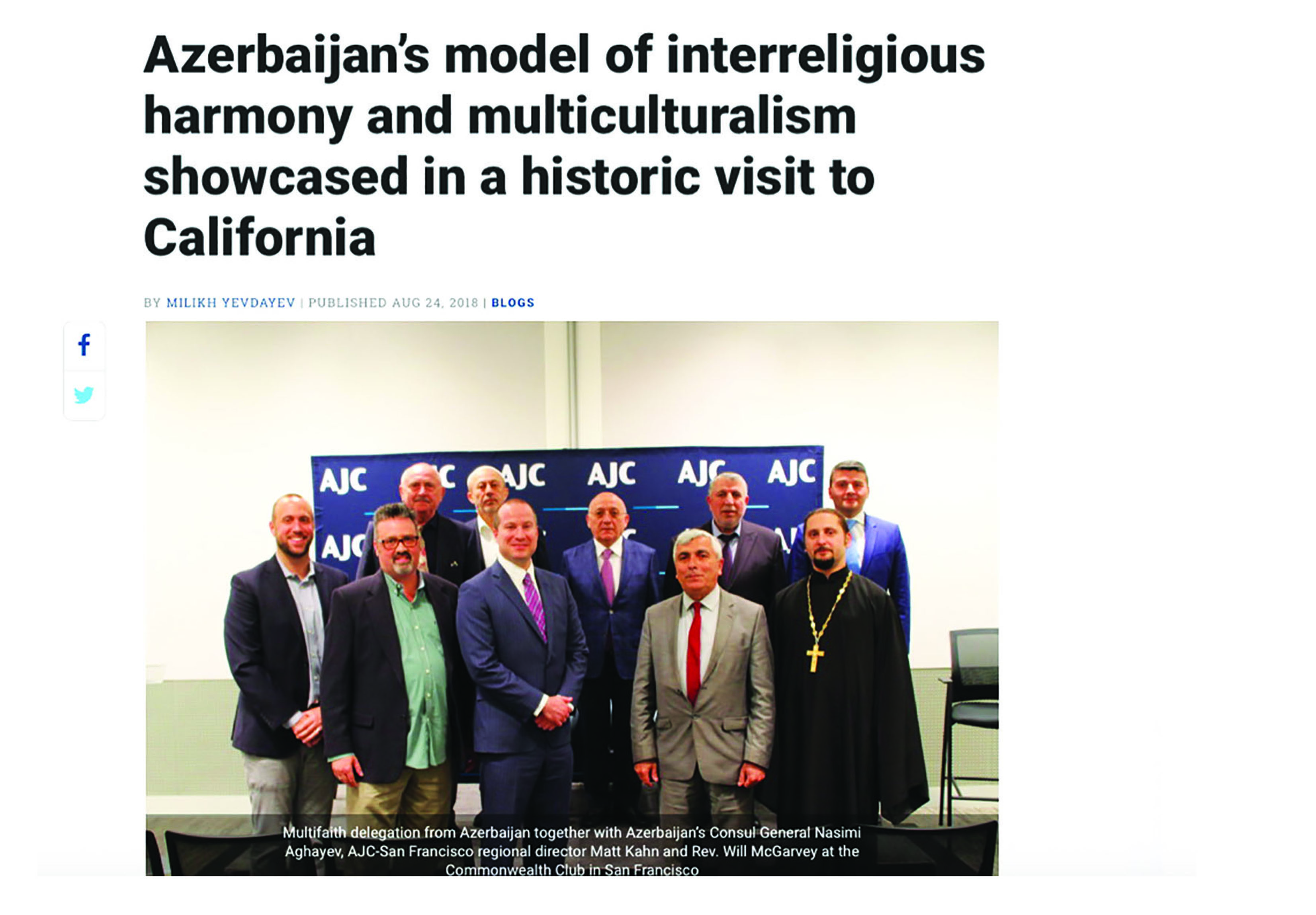Jewish Journal: «Азербайджанская модель межрелигиозной гармонии и мультикультурализма продемонстрированаво время исторического визита в Калифорнию»