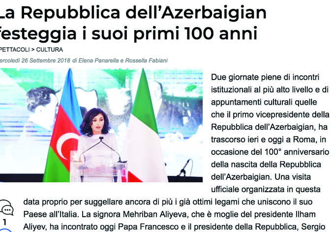 Официальный визит в Италию Первого вице-президента Мехрибан Алиевой широко освещен в СМИ этой страныa