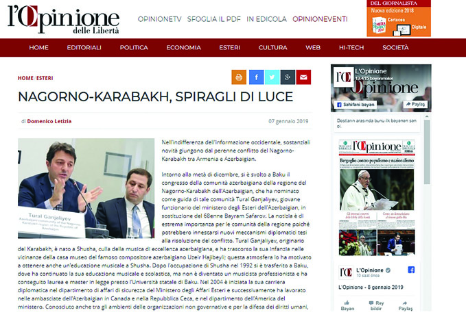 Итальянская газета L’Opinione пишет об армяно-азербайджанском конфликте