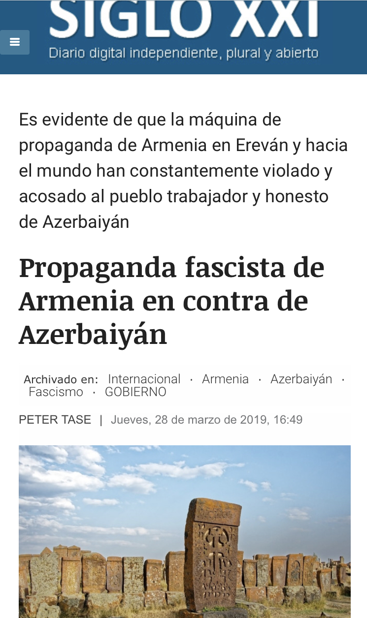 Испанская пресса пишетоб армянскомвандализме,совершенном против исторических памятников Азербайджана