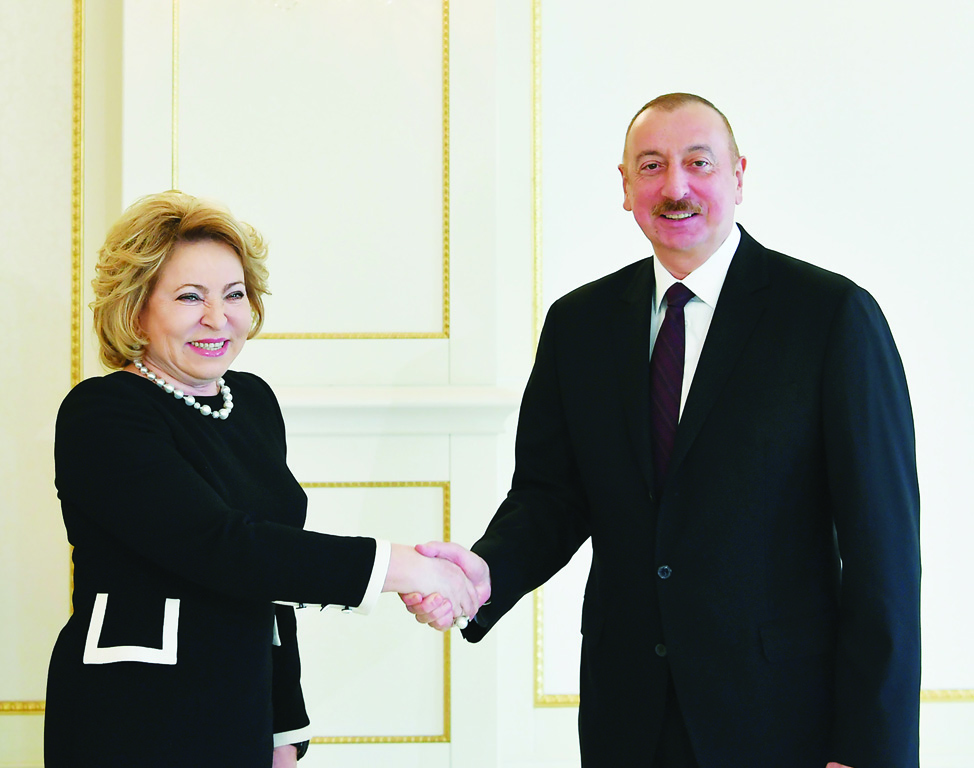 Президент Ильхам Алиев принял делегацию во главе с председателем Совета Федерации Федерального Собрания России