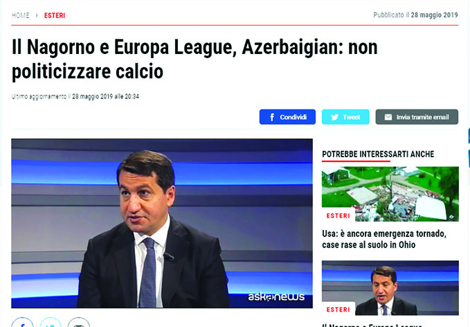 Хикмет Гаджиев итальянской прессе: «Футбол не должен быть политизирован»
