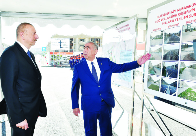 Президент Ильхам Алиев принял участие в открытии в Баку реконструированной улицы Ашуга Моллы Джумы и прилегающих к ней дорог