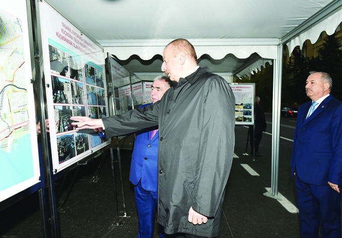 Президент Ильхам Алиев ознакомился с работами, проделанными после реконструкции на участке улицы Шафаята Мехтиева от Тбилисского проспекта до улицы Ландау столицы