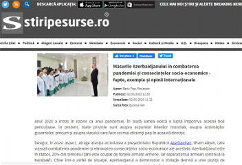 На румынском портале Stiripesurseопубликована статья о борьбе Азербайджанас пандемией коронавируса