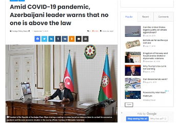 Американское издание Foreign Policy News: «На фоне пандемии COVID-19азербайджанский лидер предупреждает, что никто не может быть выше закона»