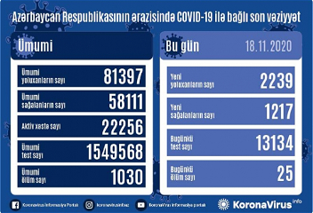 В Азербайджане зарегистрировано 2239 новых фактов заражения коронавирусом, выздоровели еще 1217 человек