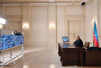 Президент Ильхам Алиев выступилна VII заседании министров в рамкахКонсультативного совета Южного газовогокоридора в формате видеоконференции