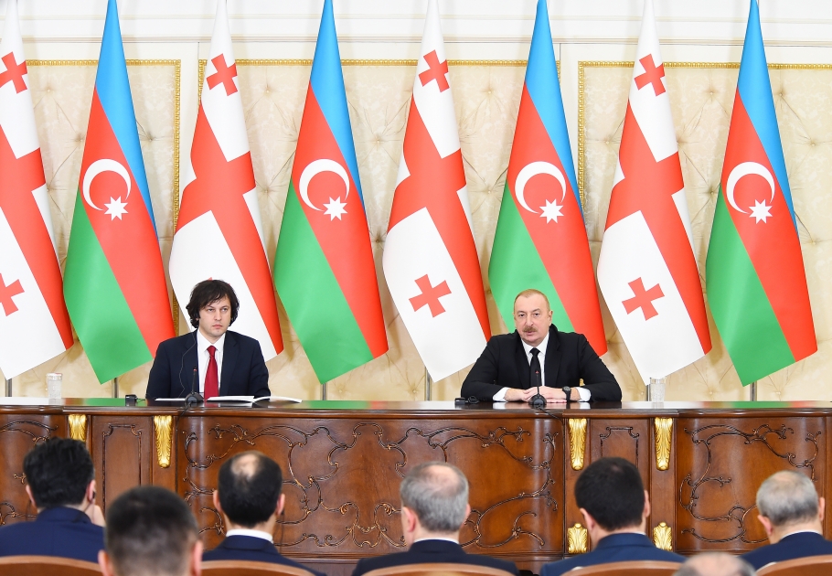 Президент Ильхам Алиев и премьер-министр Грузии Ираклий Кобахидзе выступили с заявлениями для прессы