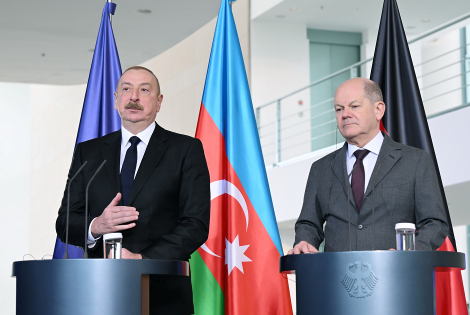Состоялась совместная пресс-конференция Президента Азербайджана Ильхама Алиева и Канцлера Германии Олафа Шольца