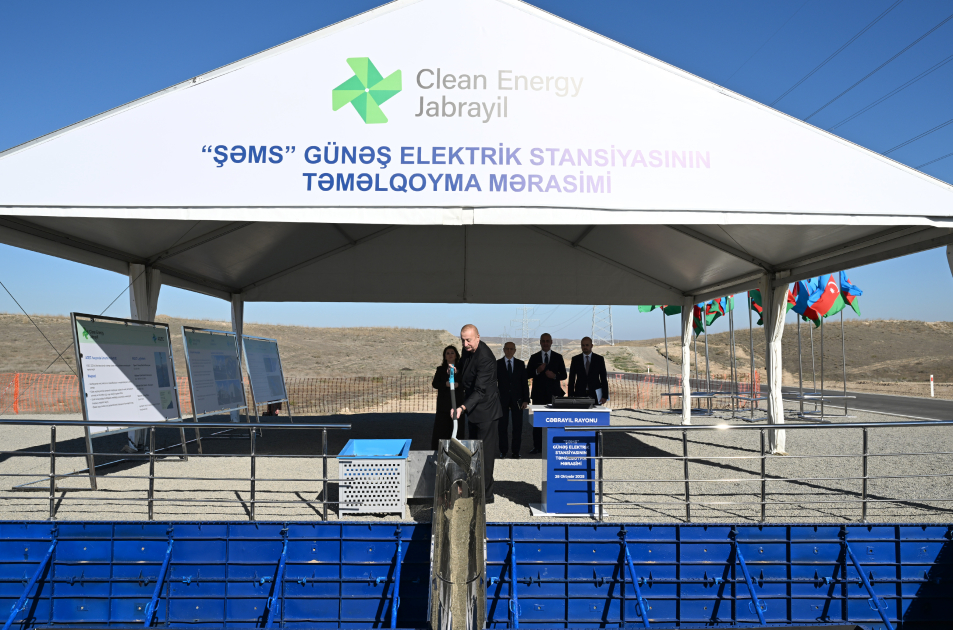 Президент Ильхам Алиев заложил фундамент солнечных электростанций «Шамс» и «Уфуг» в селе Шахвелли Джебраильского района
