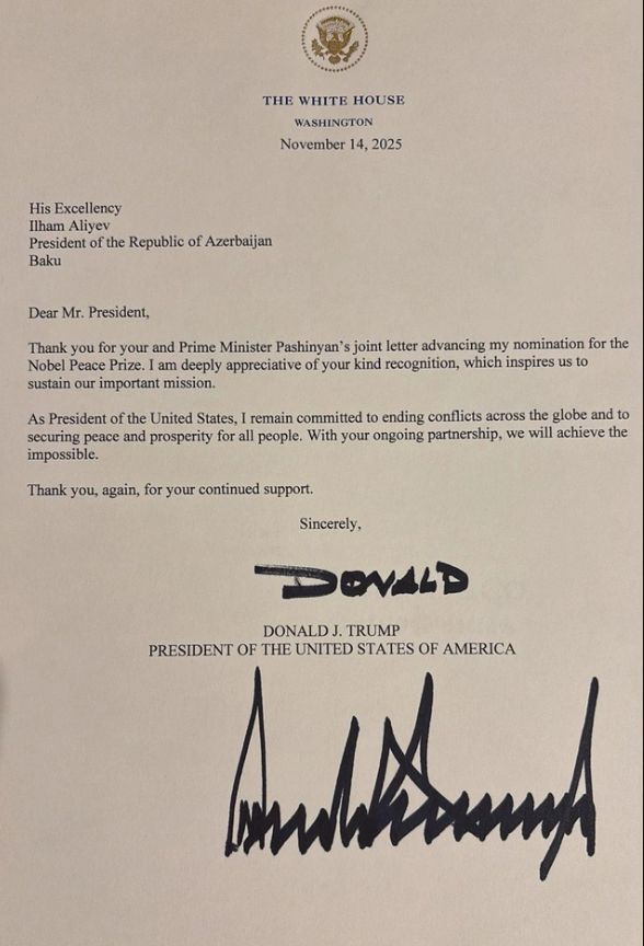 Президент США Дональд Трамп поблагодарил Президента Ильхама Алиева