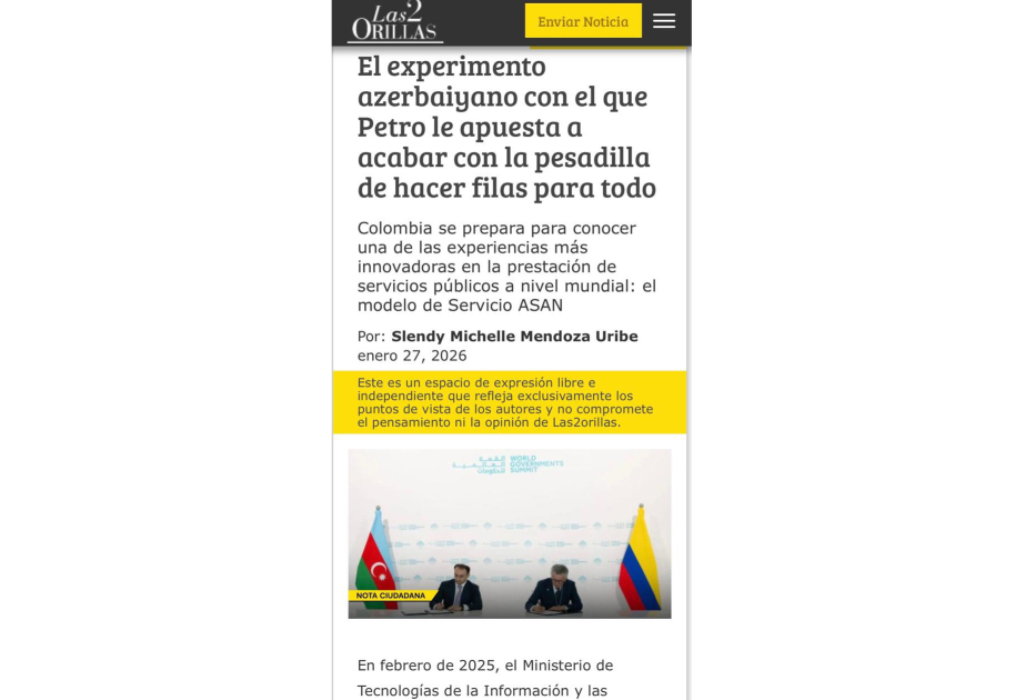 Колумбийская пресса о модели ASAN xidmət