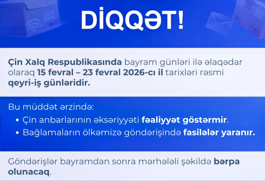 Агентство: Возможны временные задержки в отправке посылок из Китая в Азербайджан
