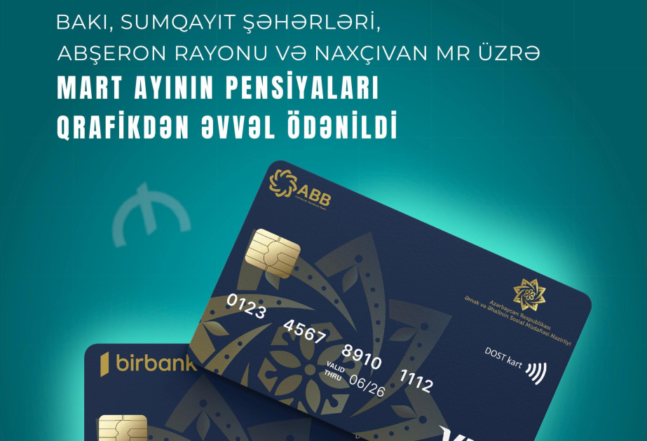 Выплата пенсий за март в Баку, Сумгайыте, Абшероне и Нахчыване произведена раньше графика