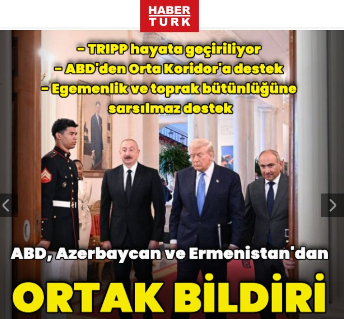 
Совместное заявление США, Армении и Азербайджана в центре внимания турецких медиа