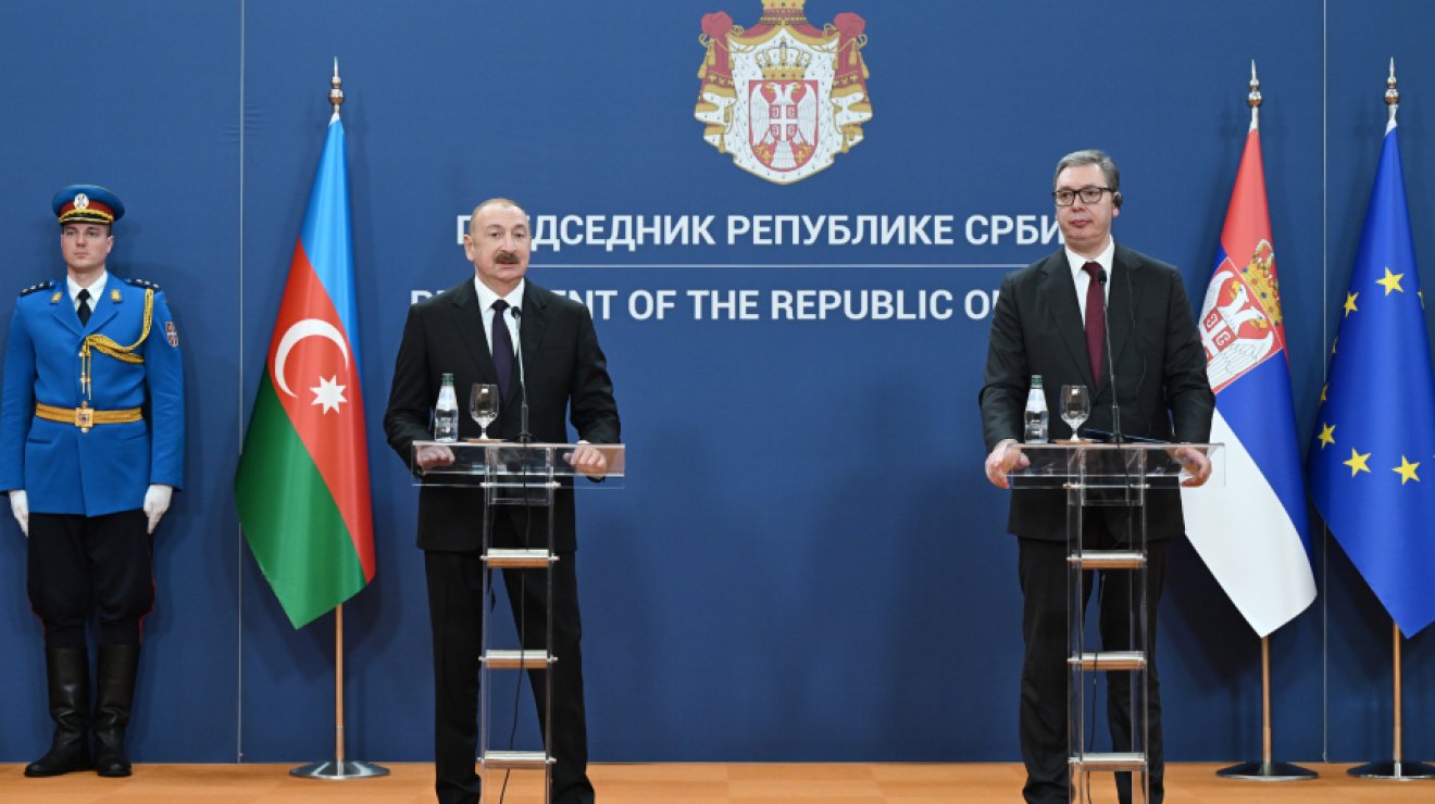 Президент Азербайджана Ильхам Алиев и Президент Сербии Александар Вучич выступили с заявлениями для прессы