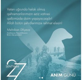 Первый вице-президент Мехрибан Алиева поделилась публикацией в связи с 27 Сентября – Днем памяти