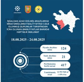 ANAMA: На прошлой неделе были обезврежены 145 мин и 417 неразорвавшихся боеприпасов