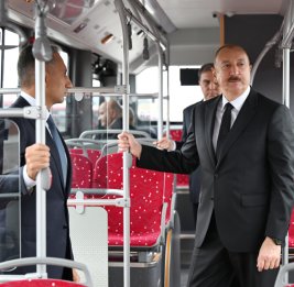 Президент Ильхам Алиев принял участие в открытии Гянджинского автопарка ООО BakuBus