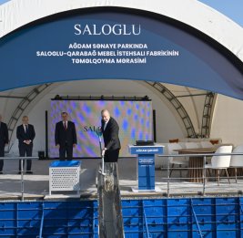 Президент Ильхам Алиев заложил фундамент производственного предприятия ООО Saloglu Qarabağ в Агдамском промышленном парке
