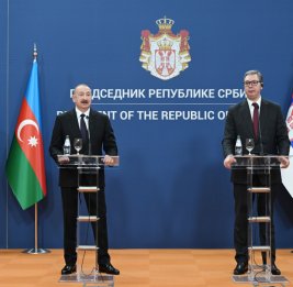 Президент Азербайджана Ильхам Алиев и Президент Сербии Александар Вучич выступили с заявлениями для прессы