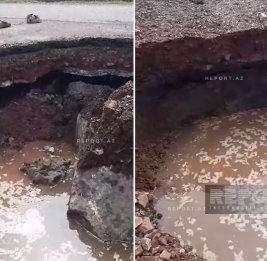 
В Дашкесане после сильных ливней и селя размыло дорогу