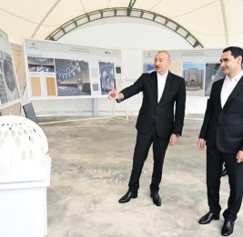 
Президенты Азербайджана и Туркменистана ознакомились с ходом строительства Шушинской мечети