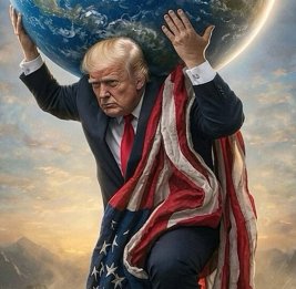 Трамп изобразил себя в виде атланта, держащего земной шар