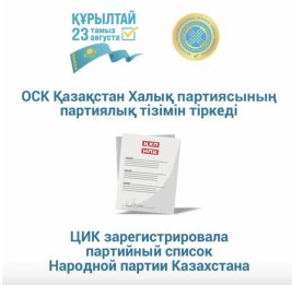 
ЦИК Казахстана зарегистрировала партийный список Народной партии Казахстана на выборы в Курултай
