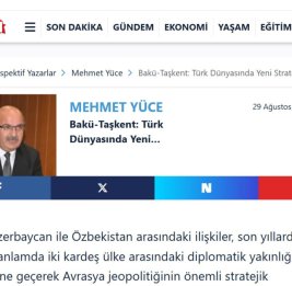 Газета SABAH: Союз Баку и Ташкента значим для новой архитектуры Евразии, ориентированной на тюркский мир