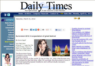 Газета Daily Times опубликовала статью «Евровидение-2012: в ожидании большого праздника»