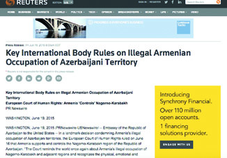 Агентство Reuters опубликовало заявление посольства Азербайджана в США в связи с решением Европейского суда по правам человека по делу «Чирагов против Армении»