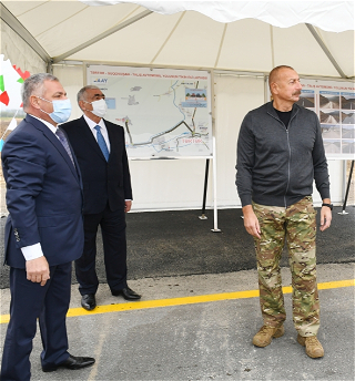 Президент Ильхам Алиев принял участиев открытии автодорог,ведущих в поселок Суговушани село Талыш Тертерского района