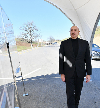 Президент Ильхам Алиевпринял участие в открытииавтотрассы Губа - Гонагкенд