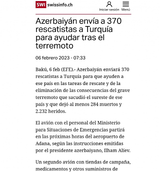 EFE: Азербайджан направил в Турцию спасателей для оказания помощи в ликвидации последствий землетрясения