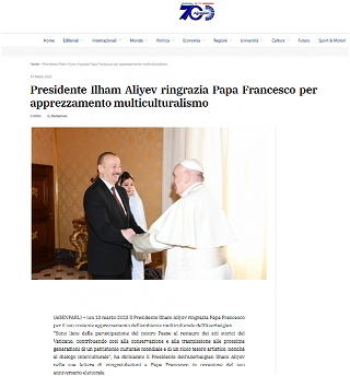Итальянские СМИ уделили большое внимание поздравительному посланию Президента Ильхама Алиева Папе Римскому Франциску