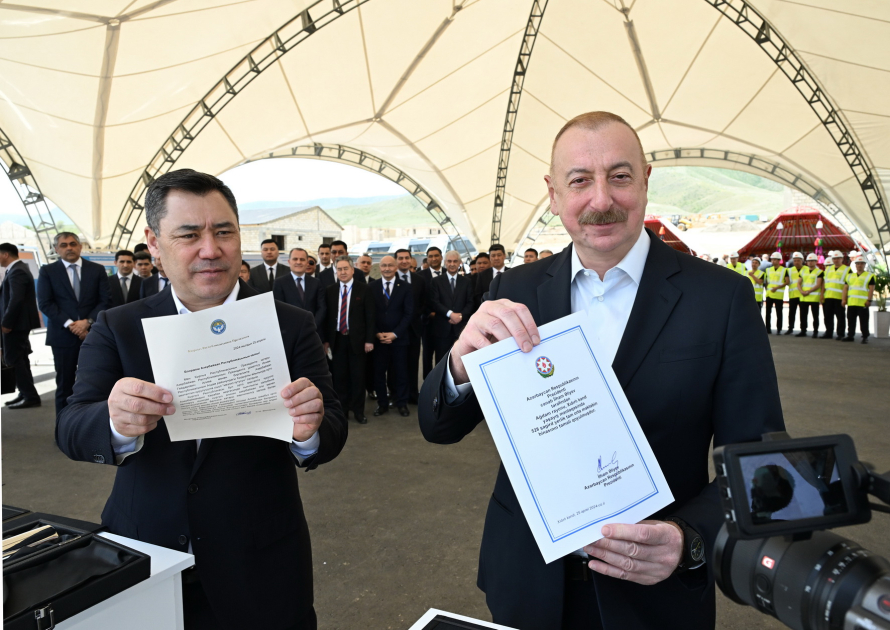 Президенты Азербайджана и Кыргызстана приняли участие в церемонии закладки фундамента средней школы села Хыдырлы Агдамского района 