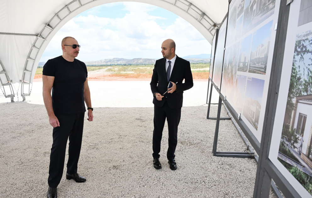 Президент Ильхам Алиев заложил фундамент села Беюк Марджанлы Джебраильского района 