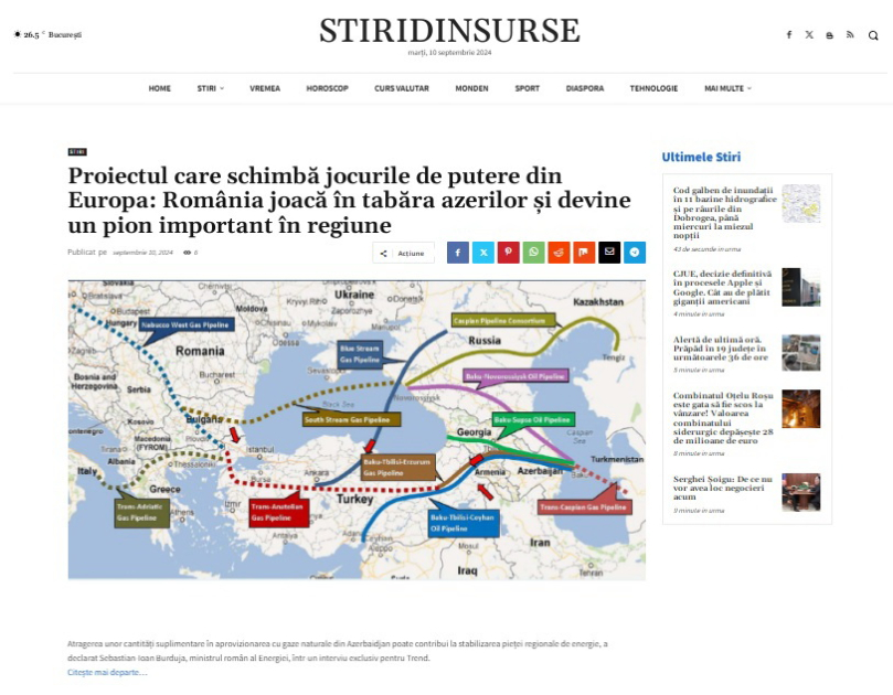 В румынской прессе опубликованы статьи о роли Азербайджана в энергетической безопасности Европы