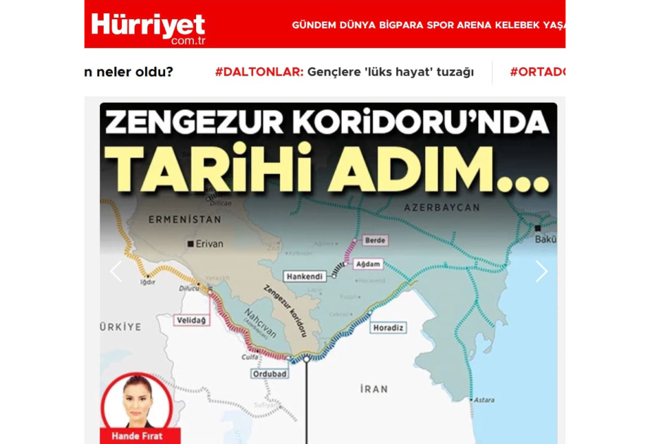 Газета Hürriyet: Начало строительства ж/д линии Карс – Нахчыван станет историческим шагом на пути к Зангезурскому коридору
